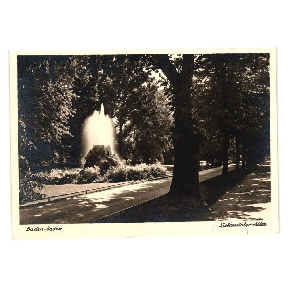Vintage German Postcard Baden Lichtentaler Allee Fountain Sepia Photo Park